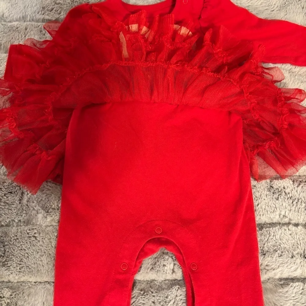 6-9 Months Cat & Jack Red Tutu Long Sleeve Bodysuit With Heart Detail